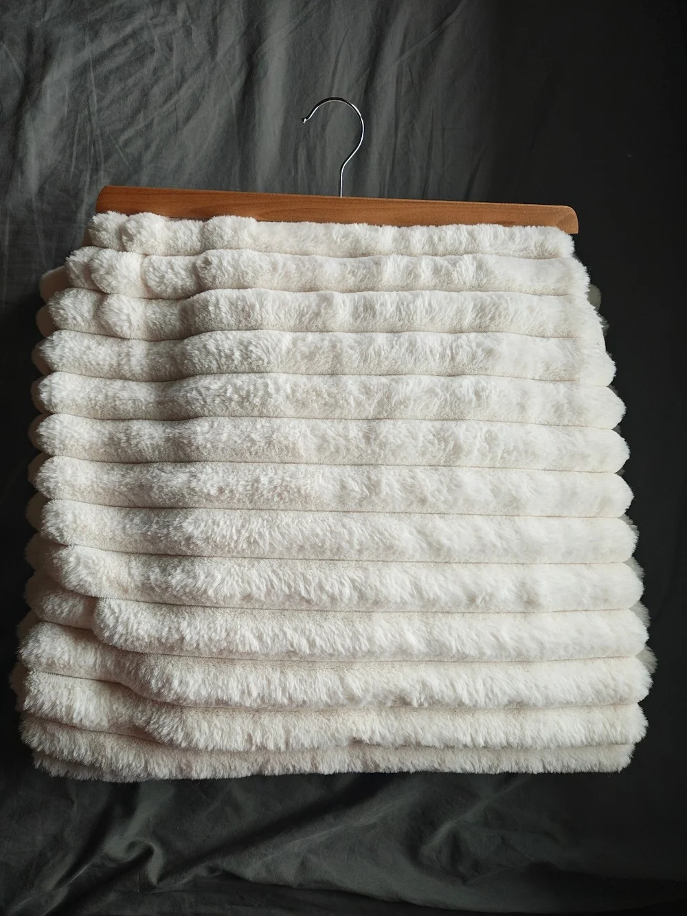 Cream Faux Fur Ribbed Mini Skirt